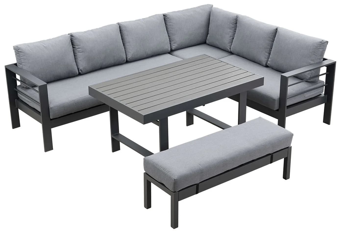 MeXo Gartenlounge-Set XXL Grau Aluminium 5-tlg. mit Kissen