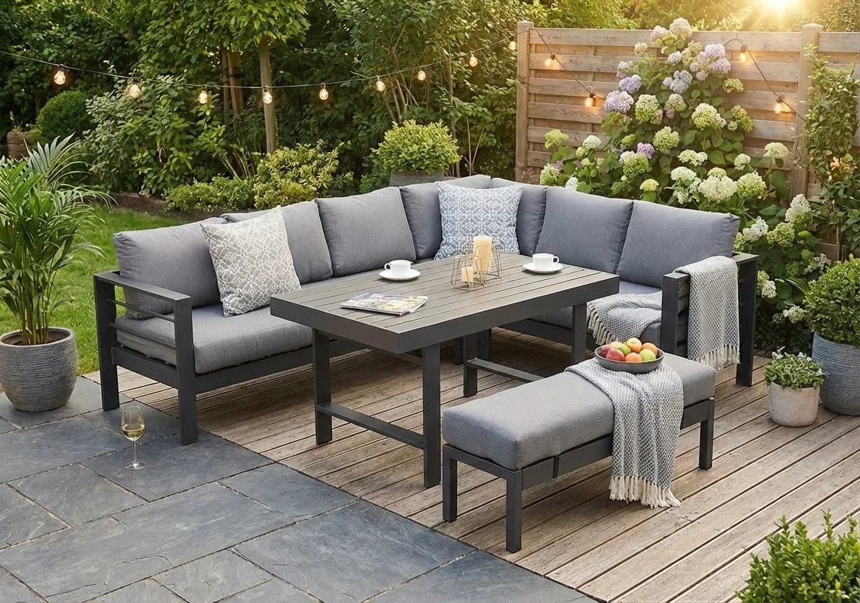 MeXo Gartenlounge-Set XXL Grau Aluminium 5-tlg. mit Kissen - Bild 2