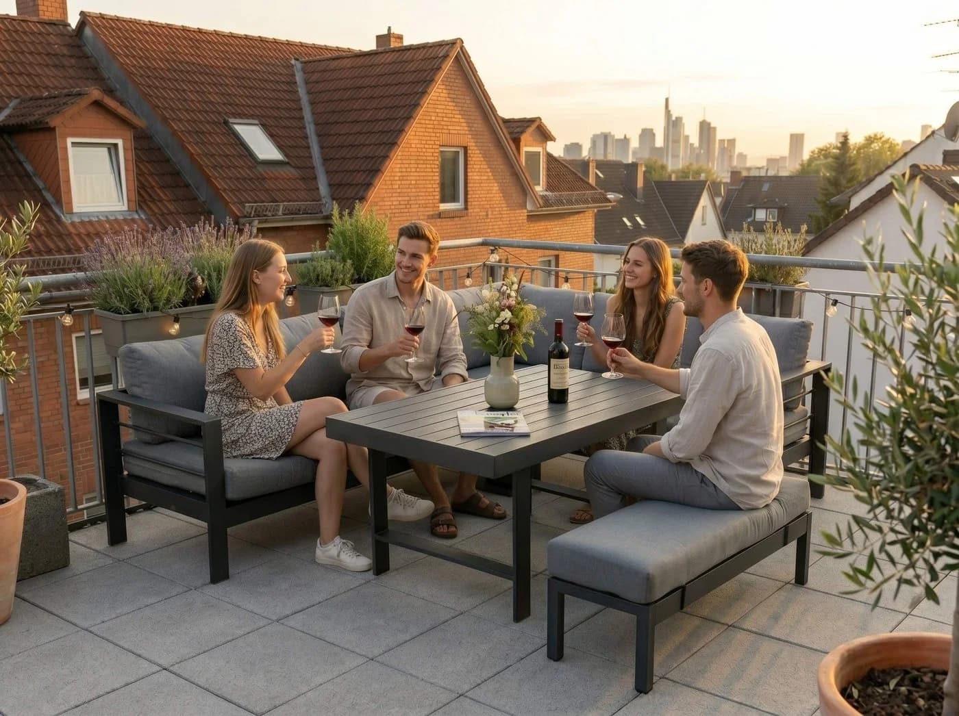 MeXo Gartenlounge-Set XXL Grau Aluminium 5-tlg. mit Kissen - Bild 3