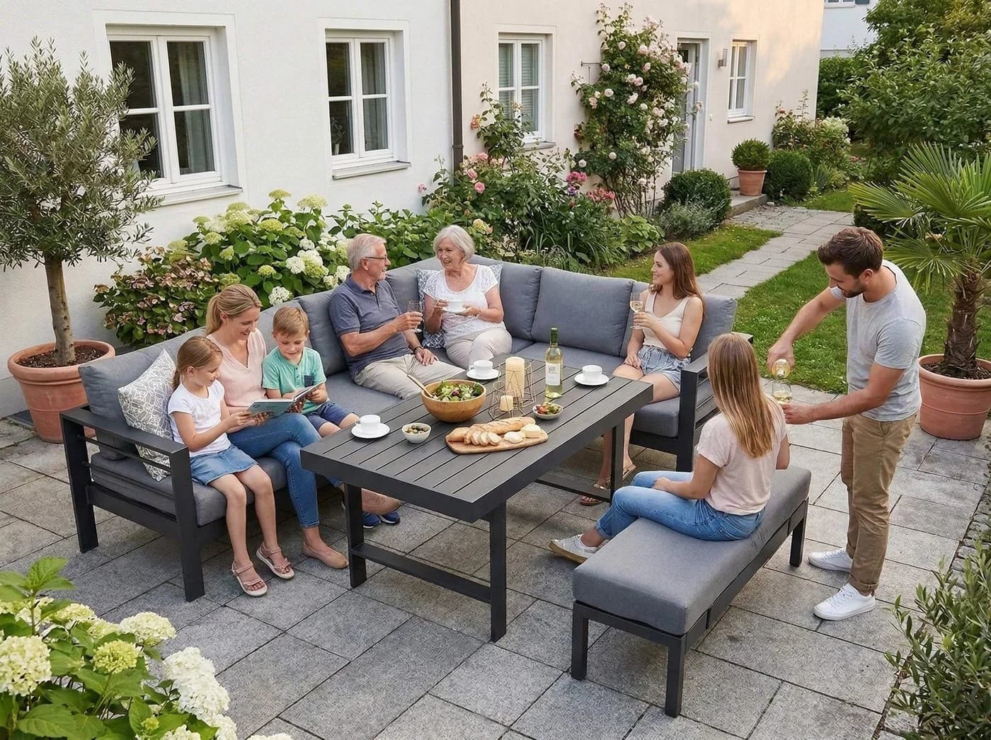 MeXo Gartenlounge-Set XXL Grau Aluminium 5-tlg. mit Kissen - Bild 4