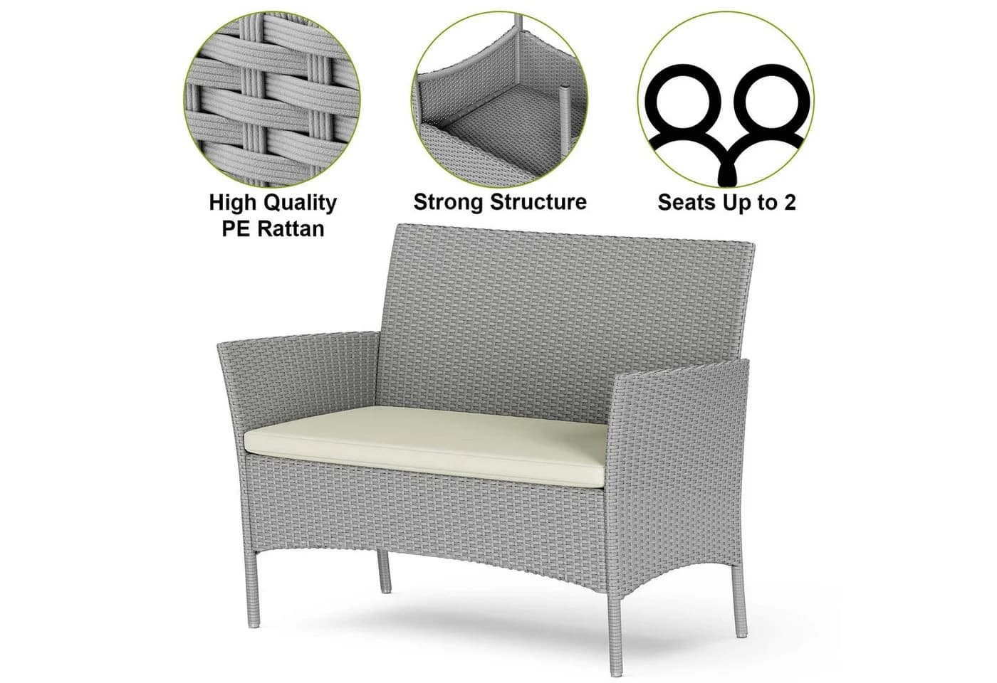 Gywowken Gartenlounge-Set 4-teilig Grau/Cremeweiß Polyrattan