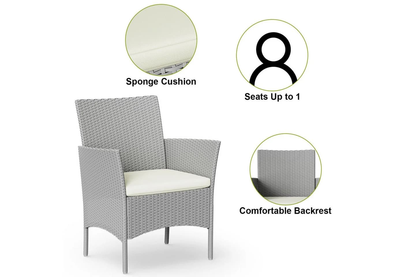Gywowken Gartenlounge-Set 4-teilig Grau/Cremeweiß Polyrattan - Bild 3