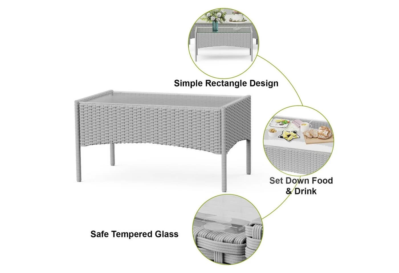Gywowken Gartenlounge-Set 4-teilig Grau/Cremeweiß Polyrattan - Bild 4