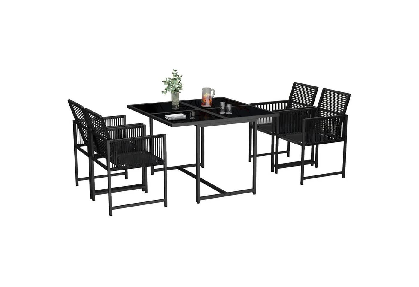 Gywowken Garten-Essgruppe 5-tlg. Schwarz Poly-Rattan mit Glasplatte - Bild 2