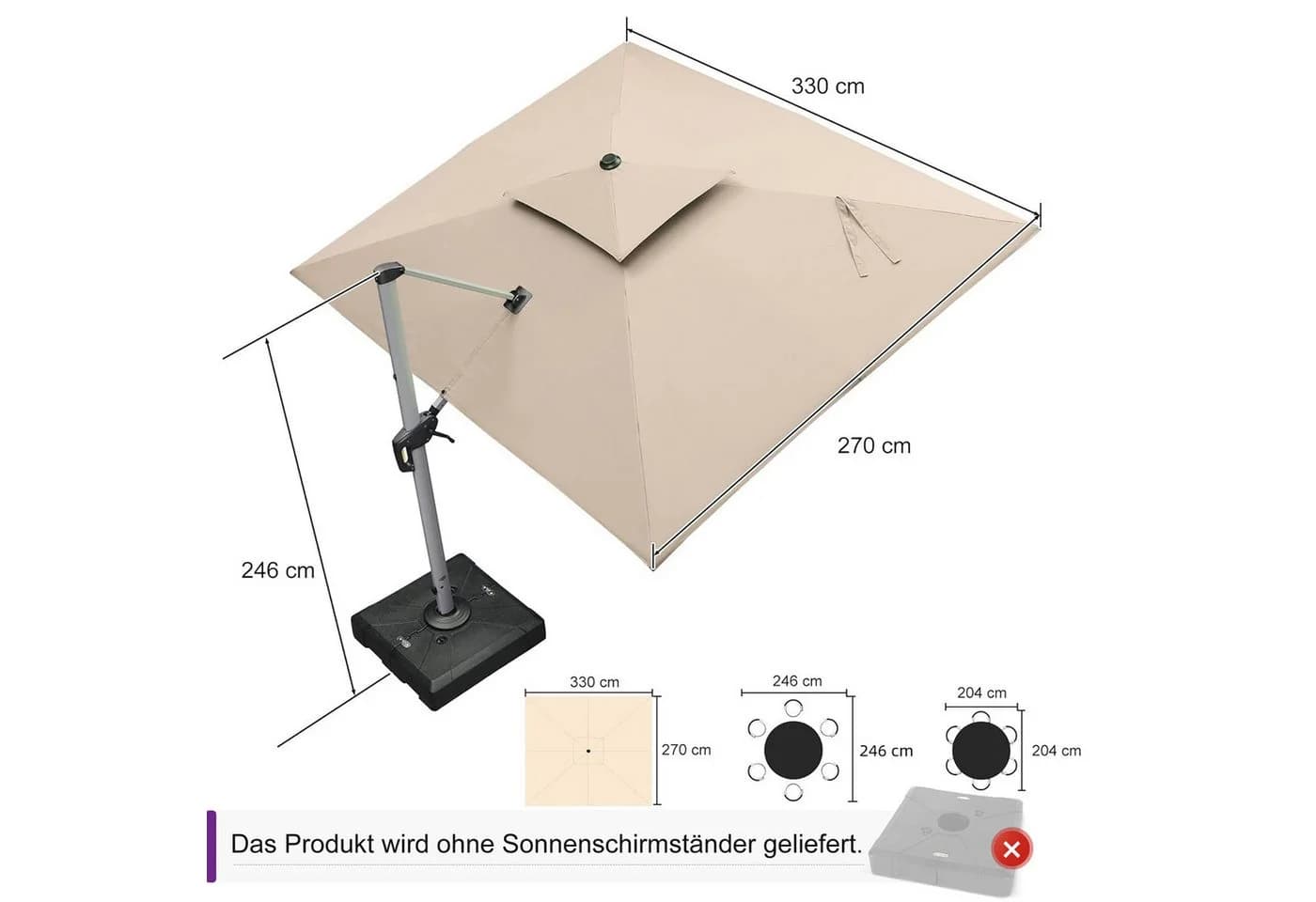 PURPLE LEAF Ampelschirm Beige Aluminium Doppeldach