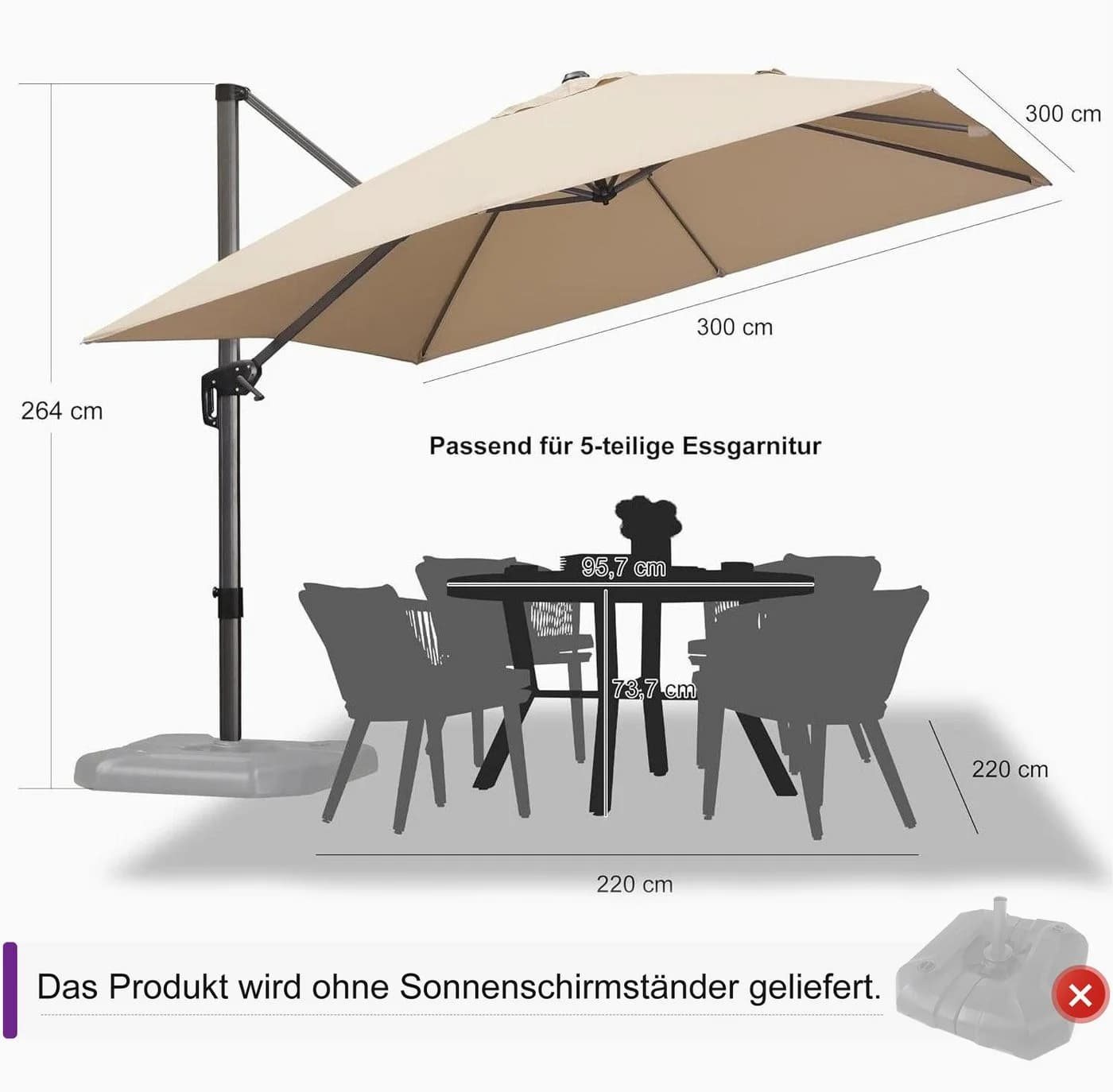 PURPLE LEAF Sonnenschirm Quadratisch Beige Aluminium 300x300 cm