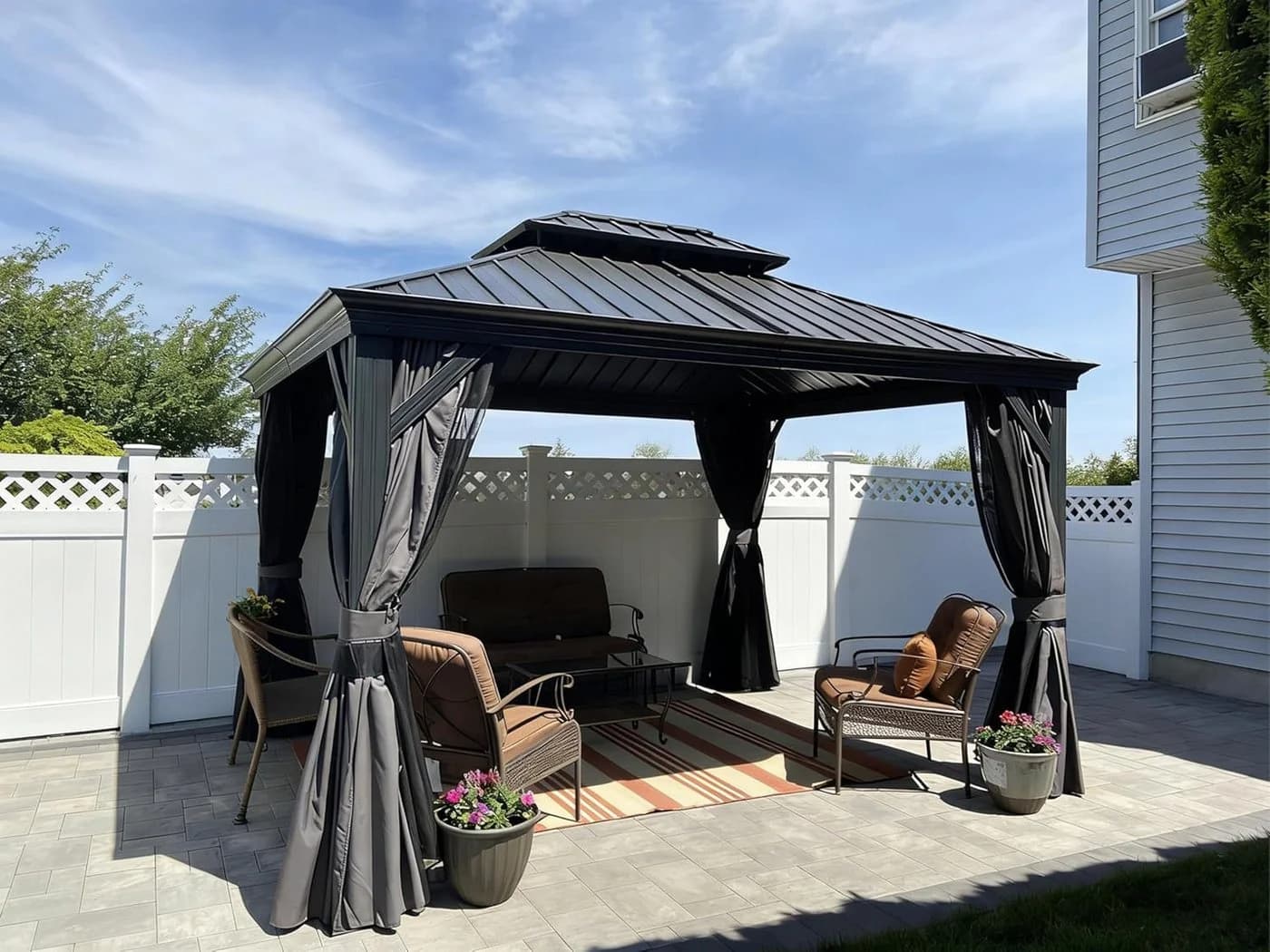 PURPLE LEAF Gartenpavillon Grau mit Stahldach - Wasserdicht & Winterfest