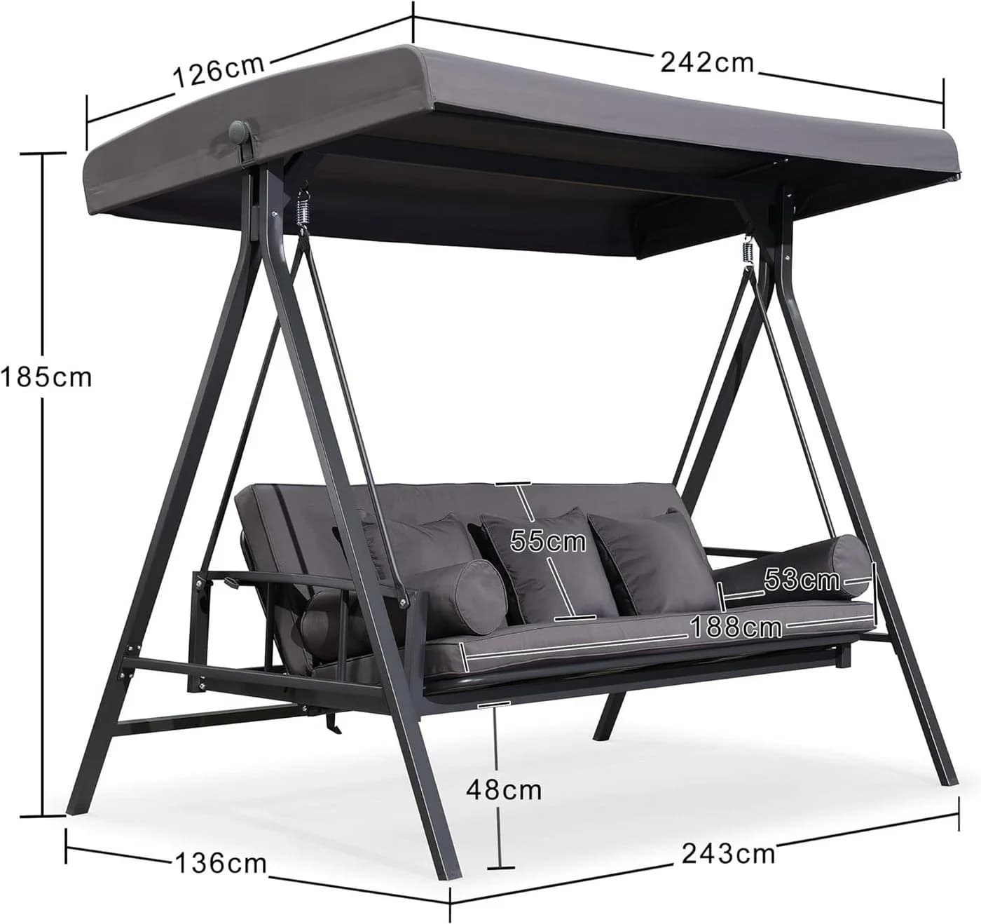 PURPLE LEAF Hollywoodschaukel 3-Sitzer Grau