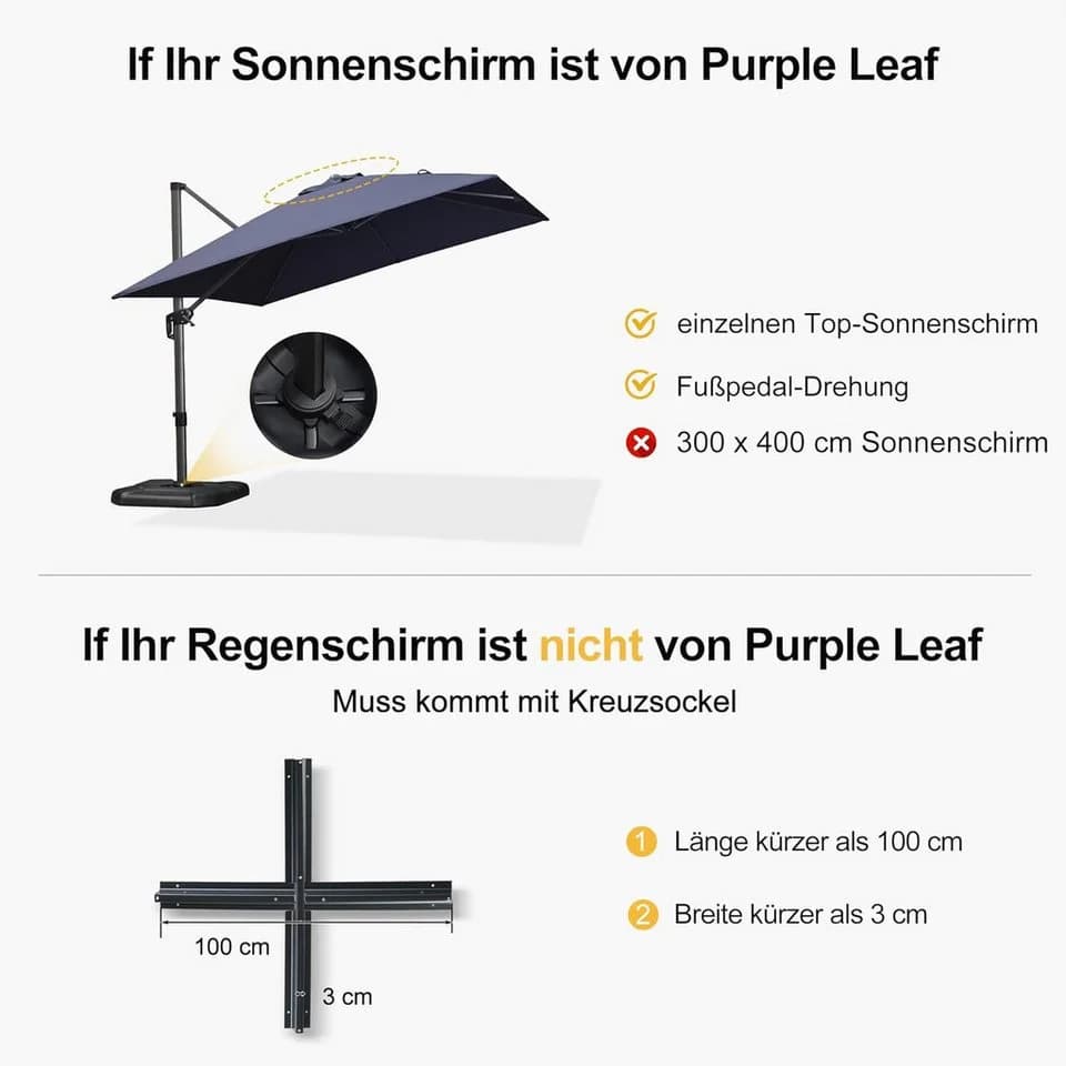 PURPLE LEAF Sonnenschirmständer Anthrazit Befüllbar Metall - Bild 3