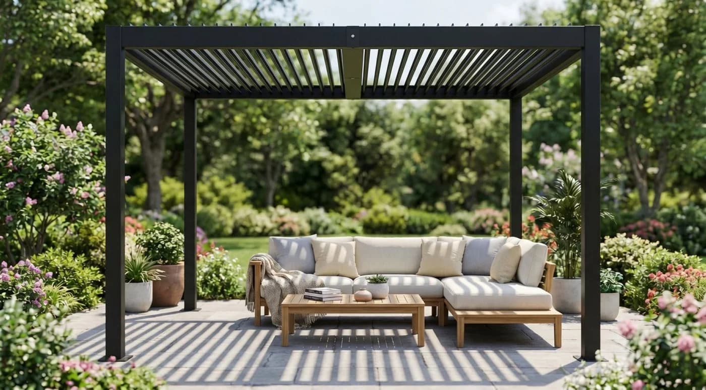 BBG Pavillon Aluminium Eisen Lamellenpergola Schwarz - Bild 2