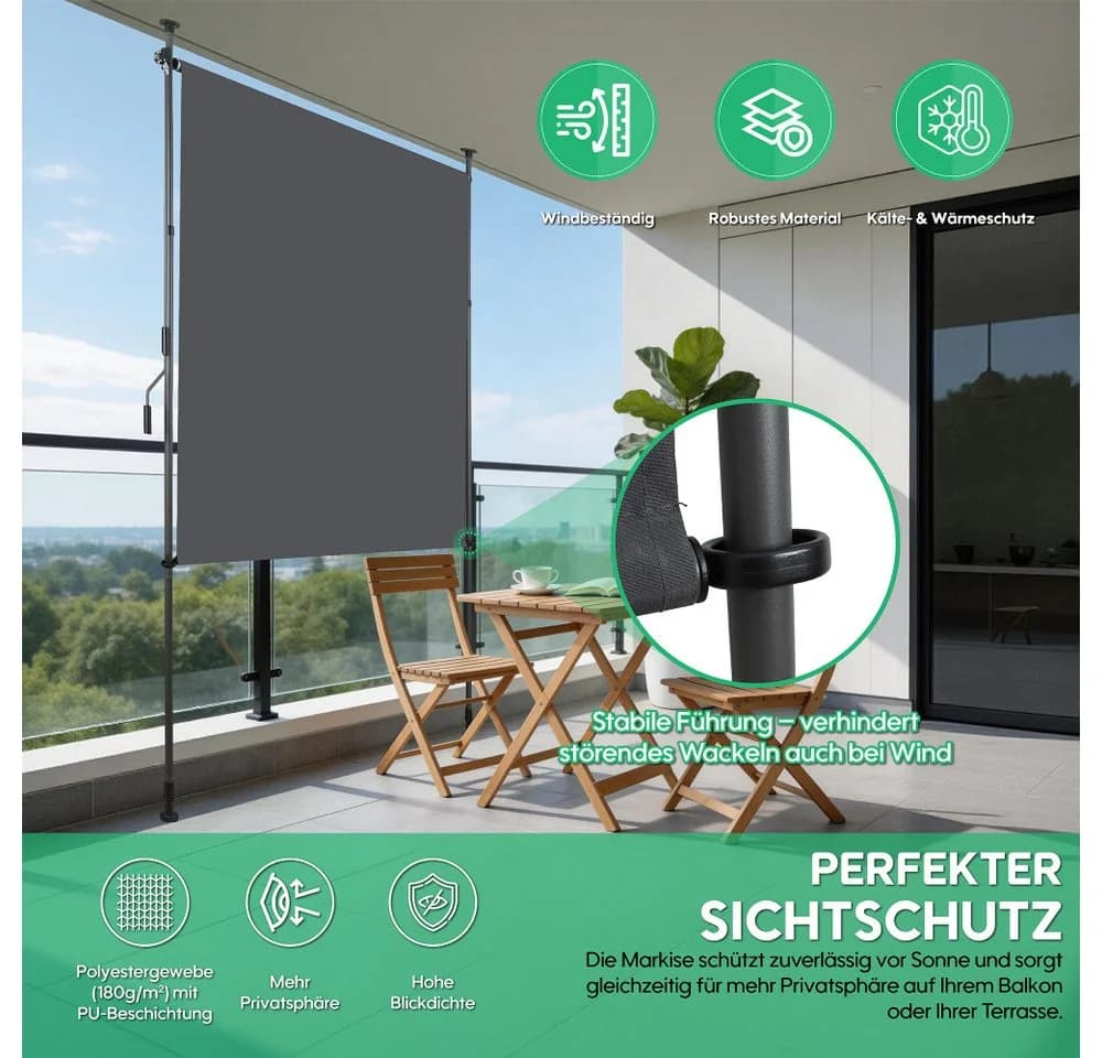 BBG Balkonsichtschutz Vertikale Außenmarkise Anthrazit - Bild 4