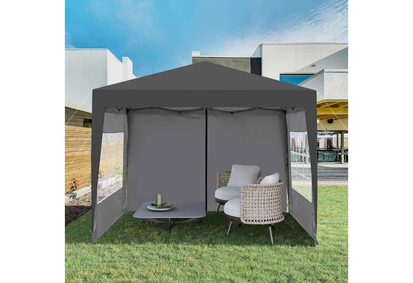BBG Faltpavillon 3x3 m Schwarz wasserdicht mit 4 Seitenwänden