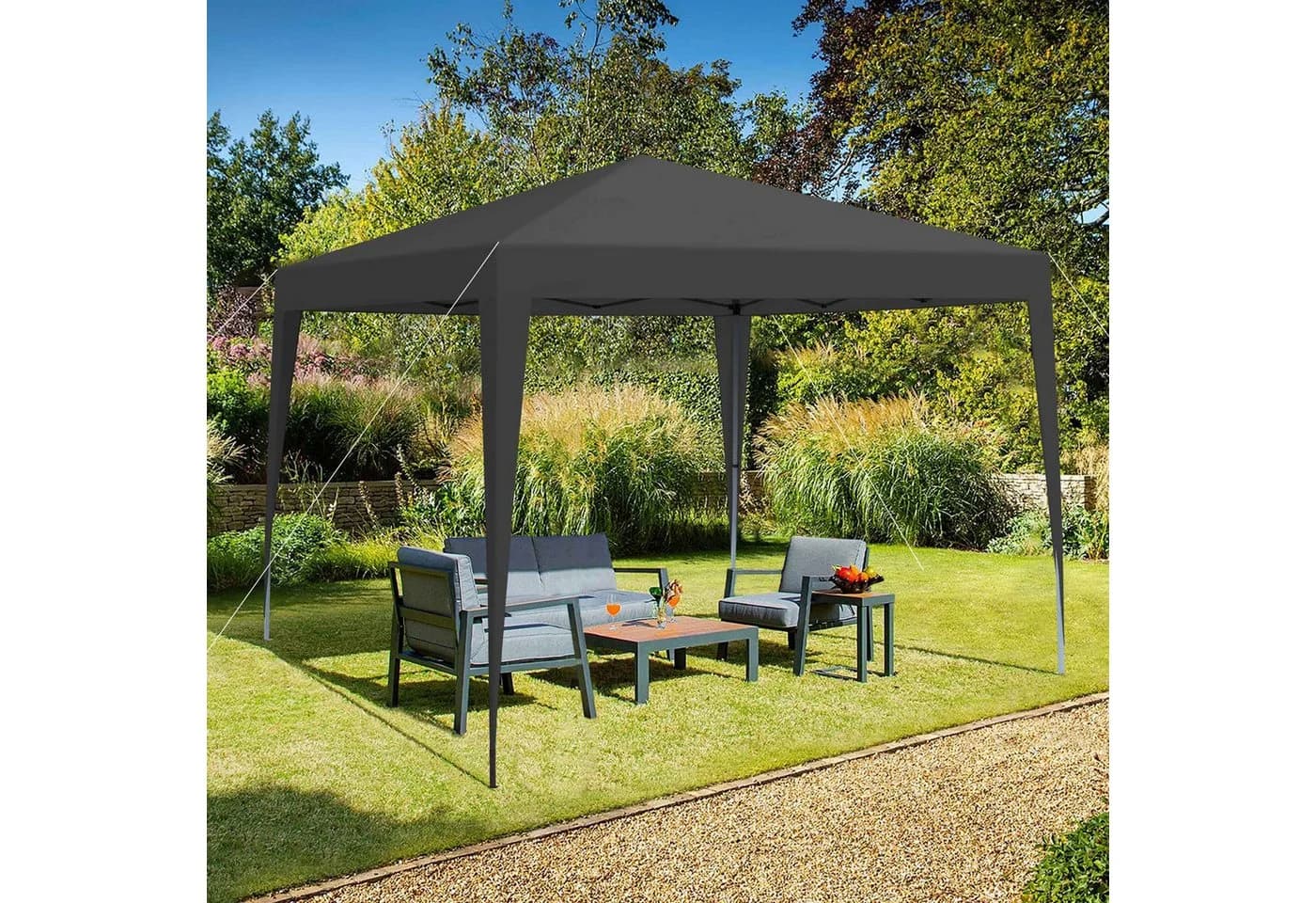 BBG Faltpavillon 3x3 m Schwarz wasserdicht mit 4 Seitenwänden - Bild 3