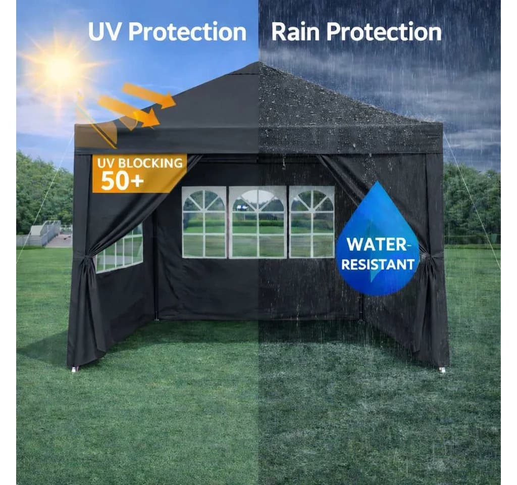 BBG Faltpavillon 3x3 m Schwarz wasserdicht mit 4 Seitenwänden - Bild 4