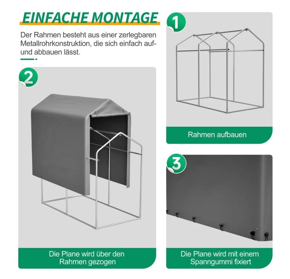 BBWL Fahrradgarage mit Stahlgestell & PE-Plane Grau - Bild 5