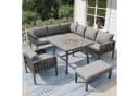 REDOM Gartenlounge-Set Grau mit verzinktem Eisengestell und Glasplatte Bild 2