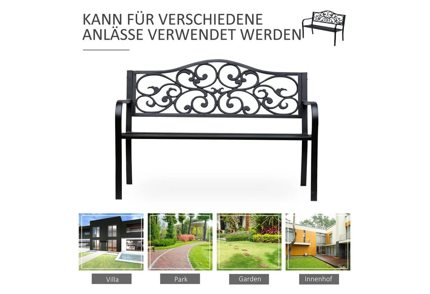BBG Gartenbank 3-Sitzer Metallbank Schwarz Stahl Gusseisen - Bild 5
