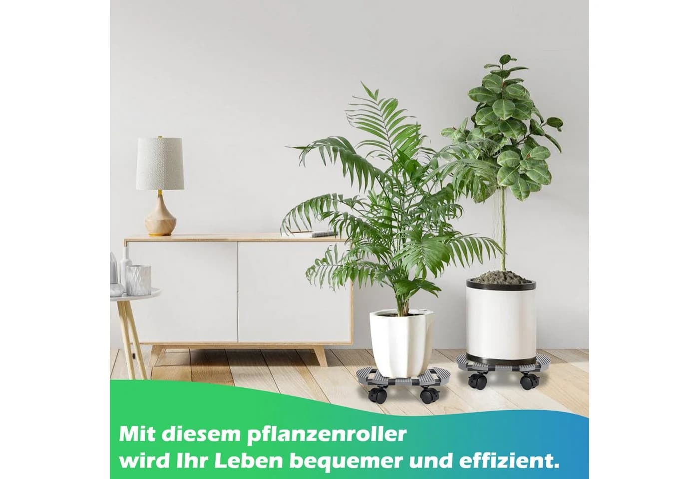 Clanmacy Pflanzenroller Grau 2x Rund WPC mit Rollen - Bild 3