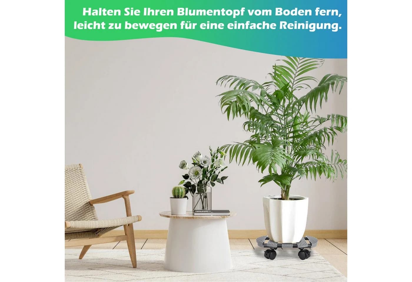 Clanmacy Pflanzenroller Grau 2x Rund WPC mit Rollen - Bild 4