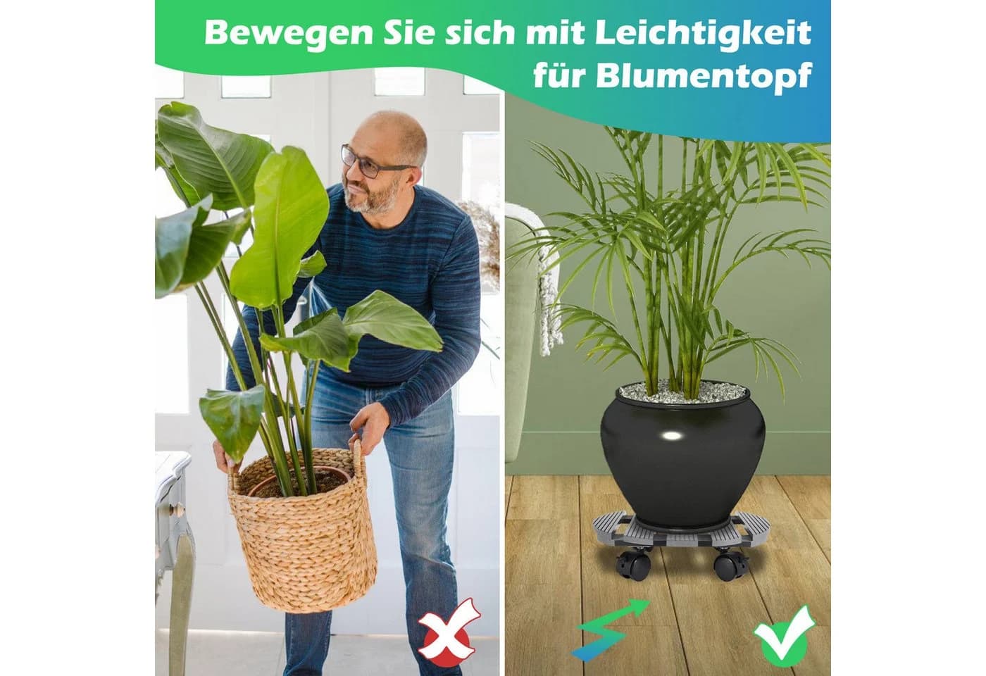 Clanmacy Pflanzenroller Grau 2x Rund WPC mit Rollen - Bild 5