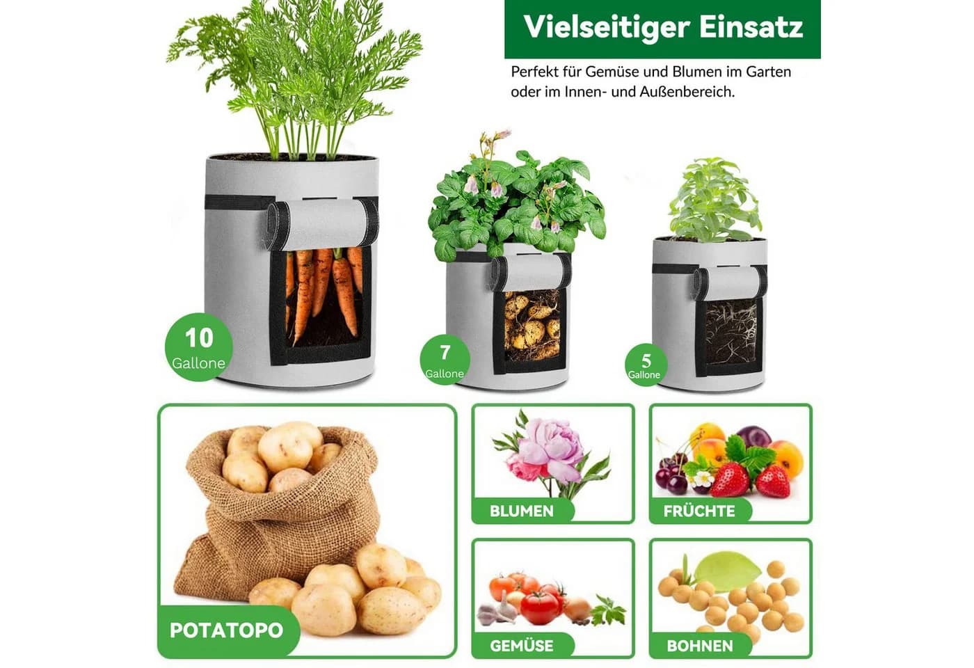 Rosnek Pflanzkübel Vlies 18/26/38L Grau mit Klappe - Bild 3