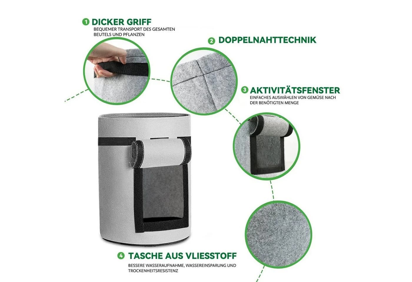 Sunicol Pflanzkübel Grau Vlies mit Klettfenster - Bild 4