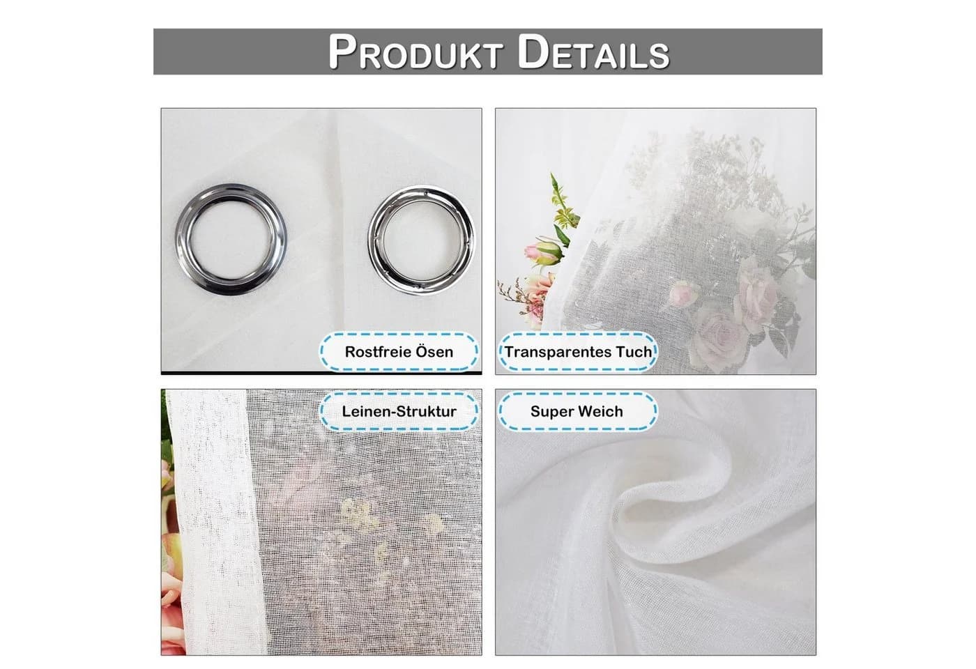Sunicol Outdoorvorhang mit Ösen Transparent Sonnenschutz 4 St - Bild 5