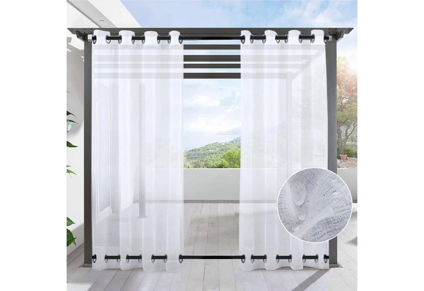 Sunicol Outdoorvorhang 1-4er Outdoor Vorhang Wetterfest mit Ösen, Sonnenschutz, Balkon (1 St), Wasserdicht Gardinen - Bild 2
