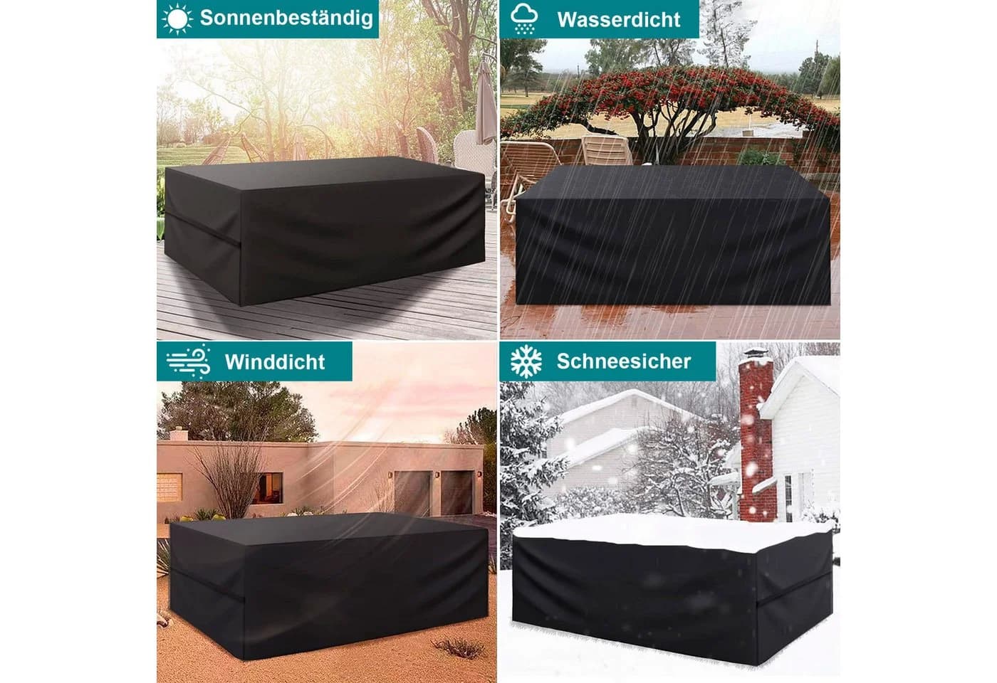 Jibenhome Gartenmöbel-Schutzhülle Schwarz Wasserdicht UV-beständig - Bild 4