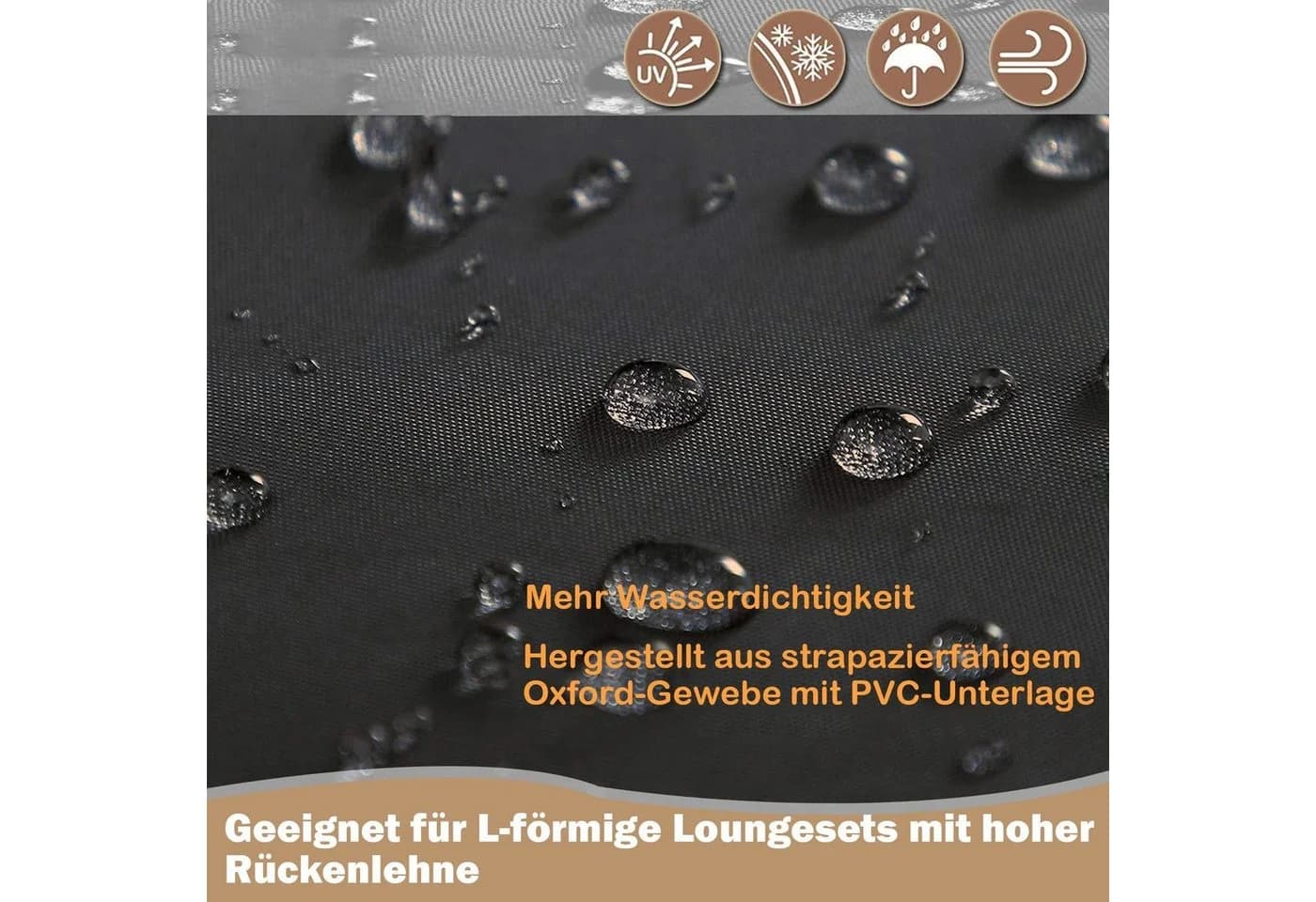 Jibenhome Gartenmöbel-Schutzhülle L-Form Schwarz Wasserdicht UV-Beständig - Bild 3