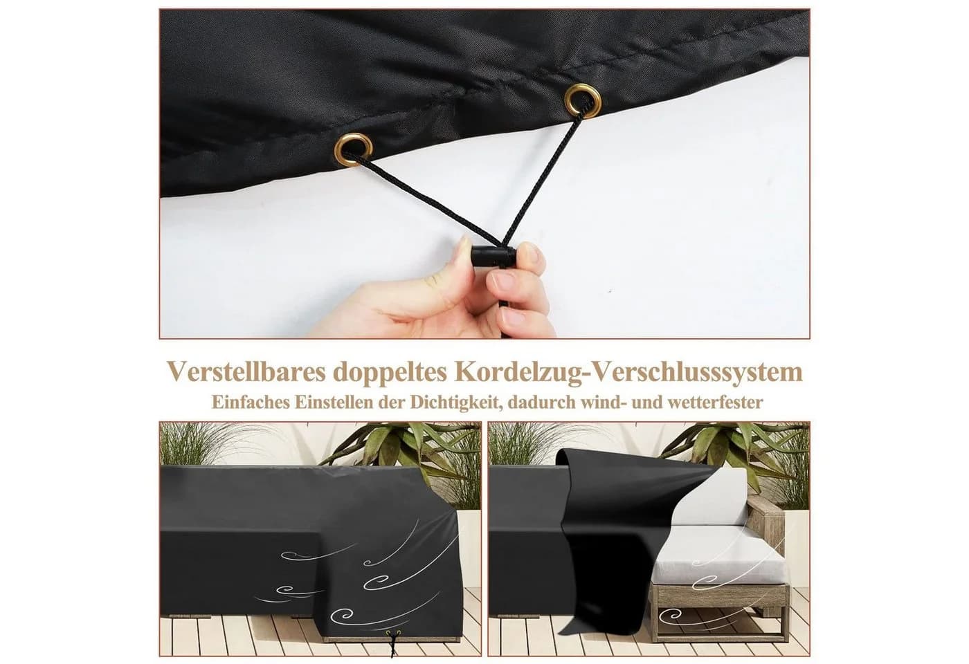 Jibenhome Gartenmöbel-Schutzhülle L-Form Schwarz Wasserdicht UV-Beständig - Bild 5