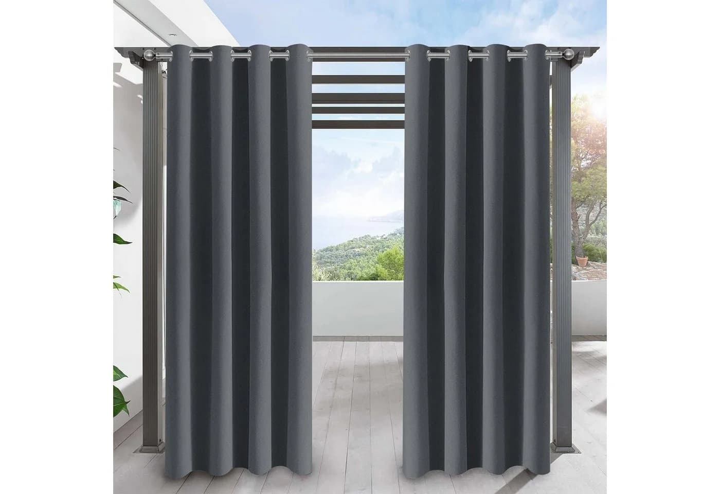 Jibenhome Outdoorvorhang Wetterfest mit Ösen, Sonnenschutz & Sichtschutz - Bild 2