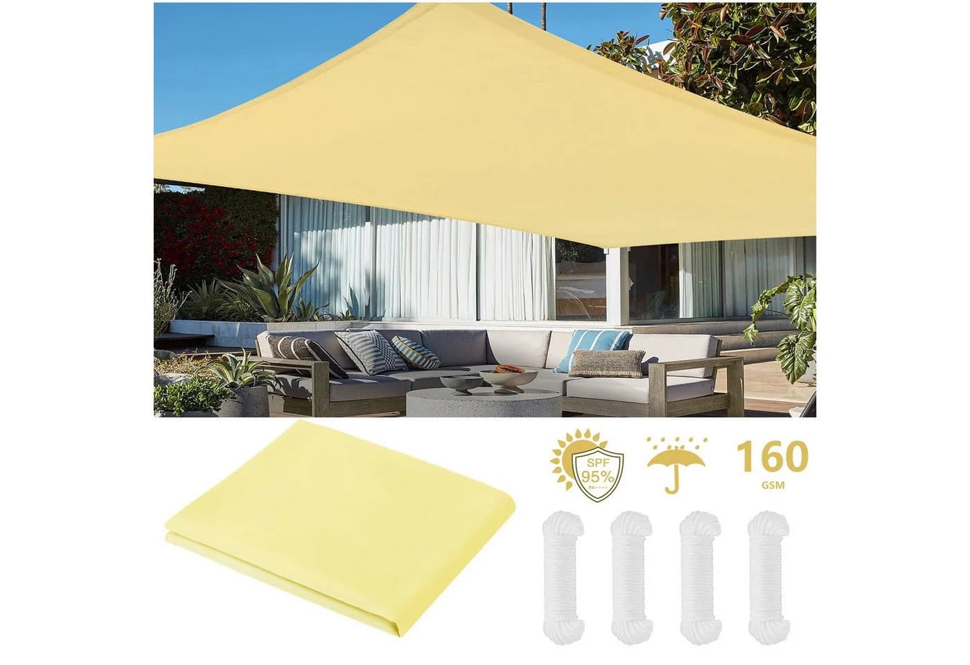 Jibenhome Sonnensegel Wasserdicht UV-Schutz Rechteckig Quadratisch - Bild 2