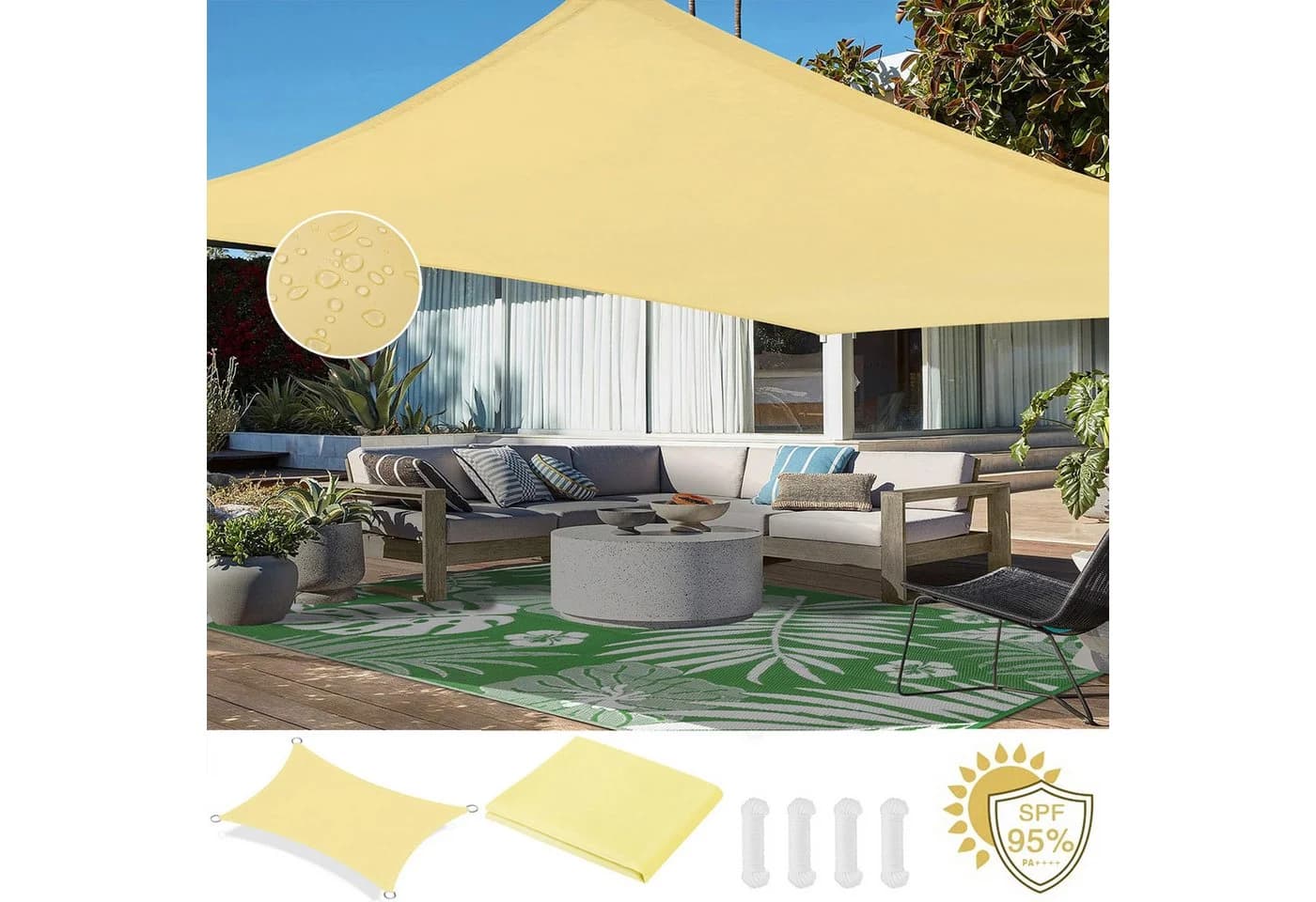 Sunicol Sonnensegel Wasserdicht mit UV-Schutz Rechteckig Quadratisch - Bild 2