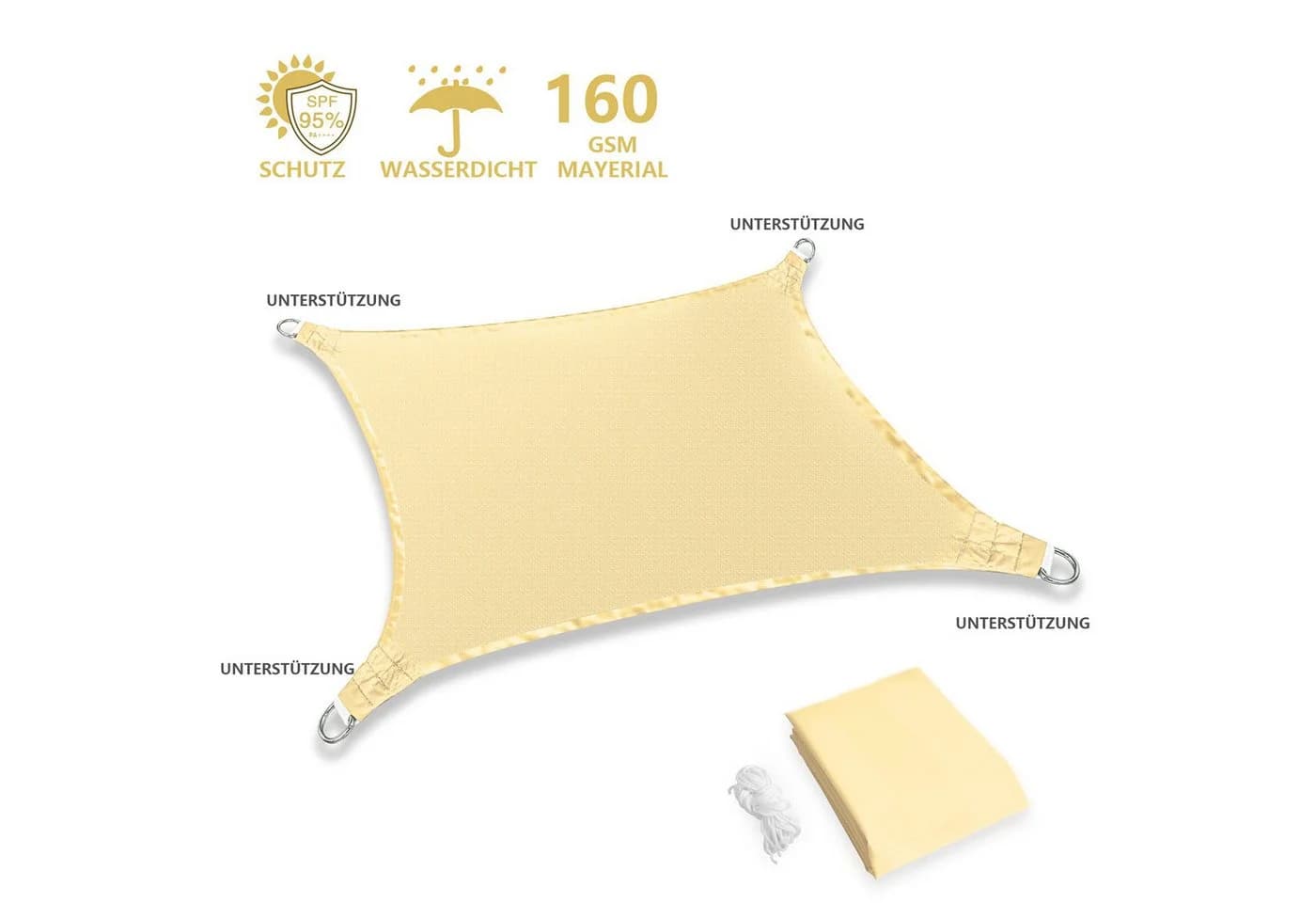 Sunicol Sonnensegel Wasserdicht mit UV-Schutz Rechteckig Quadratisch - Bild 3