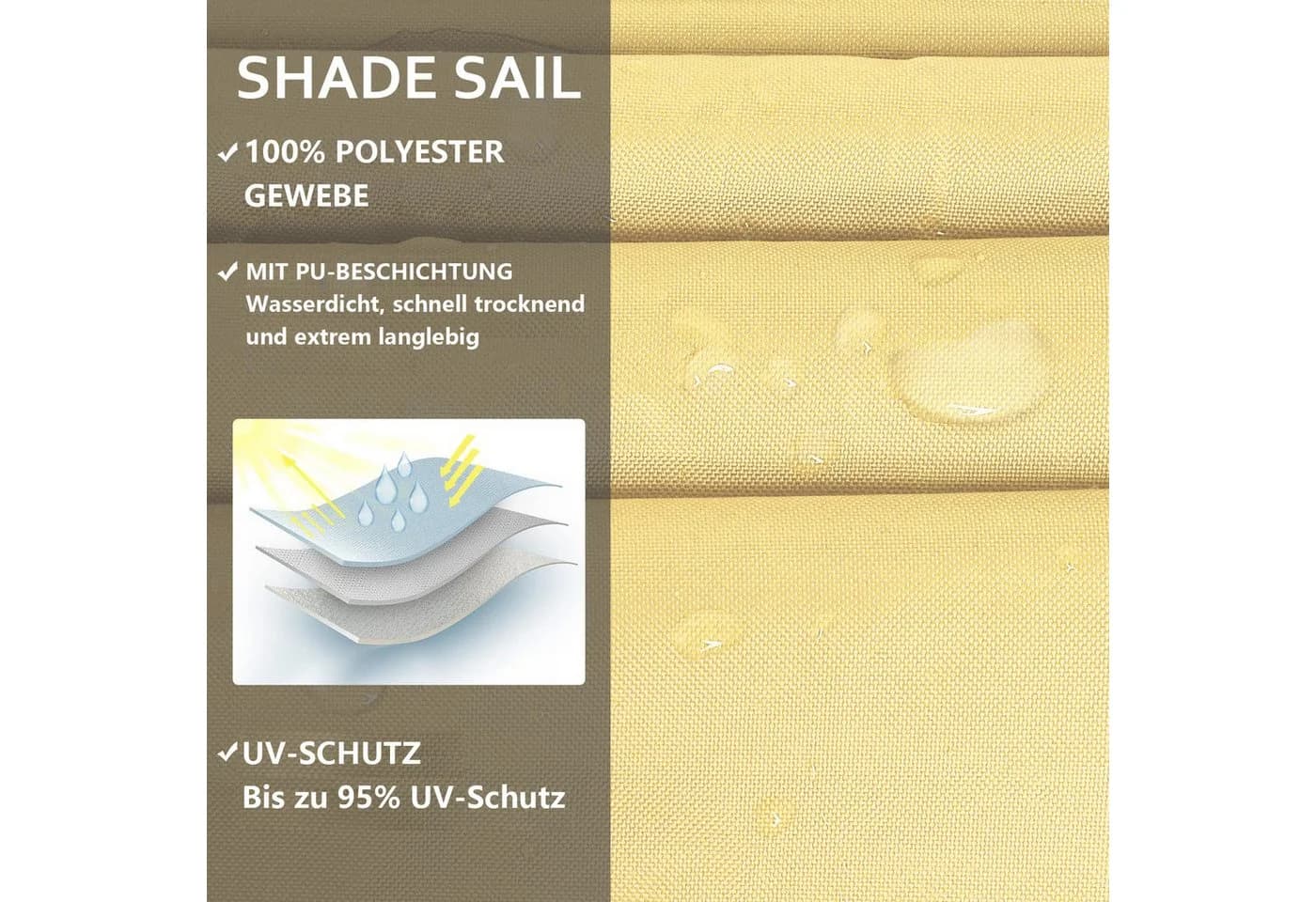 Sunicol Sonnensegel Wasserdicht mit UV-Schutz Rechteckig Quadratisch - Bild 5