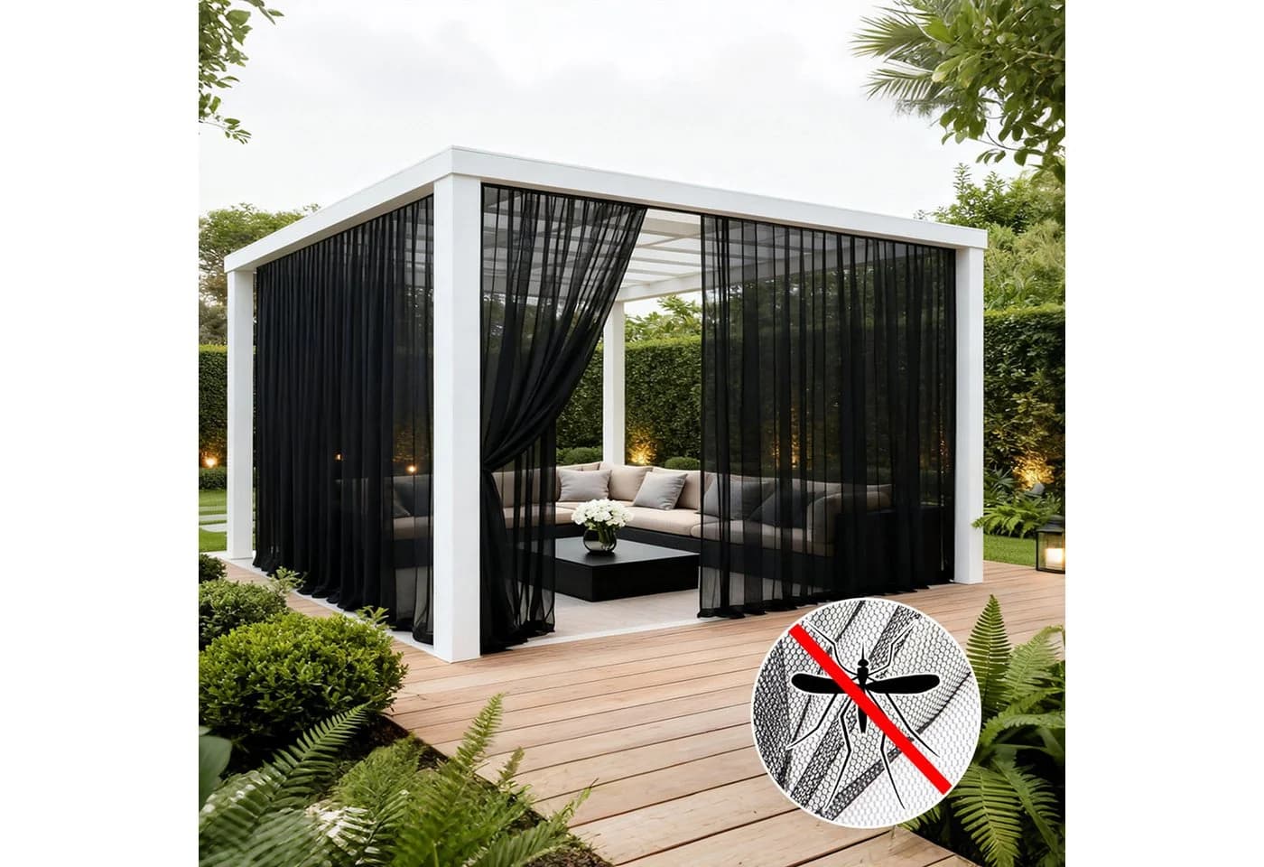 Sunicol Moskitonetz Outdoor Vorhang Transparent Schwarz Sichtschutz - Bild 2