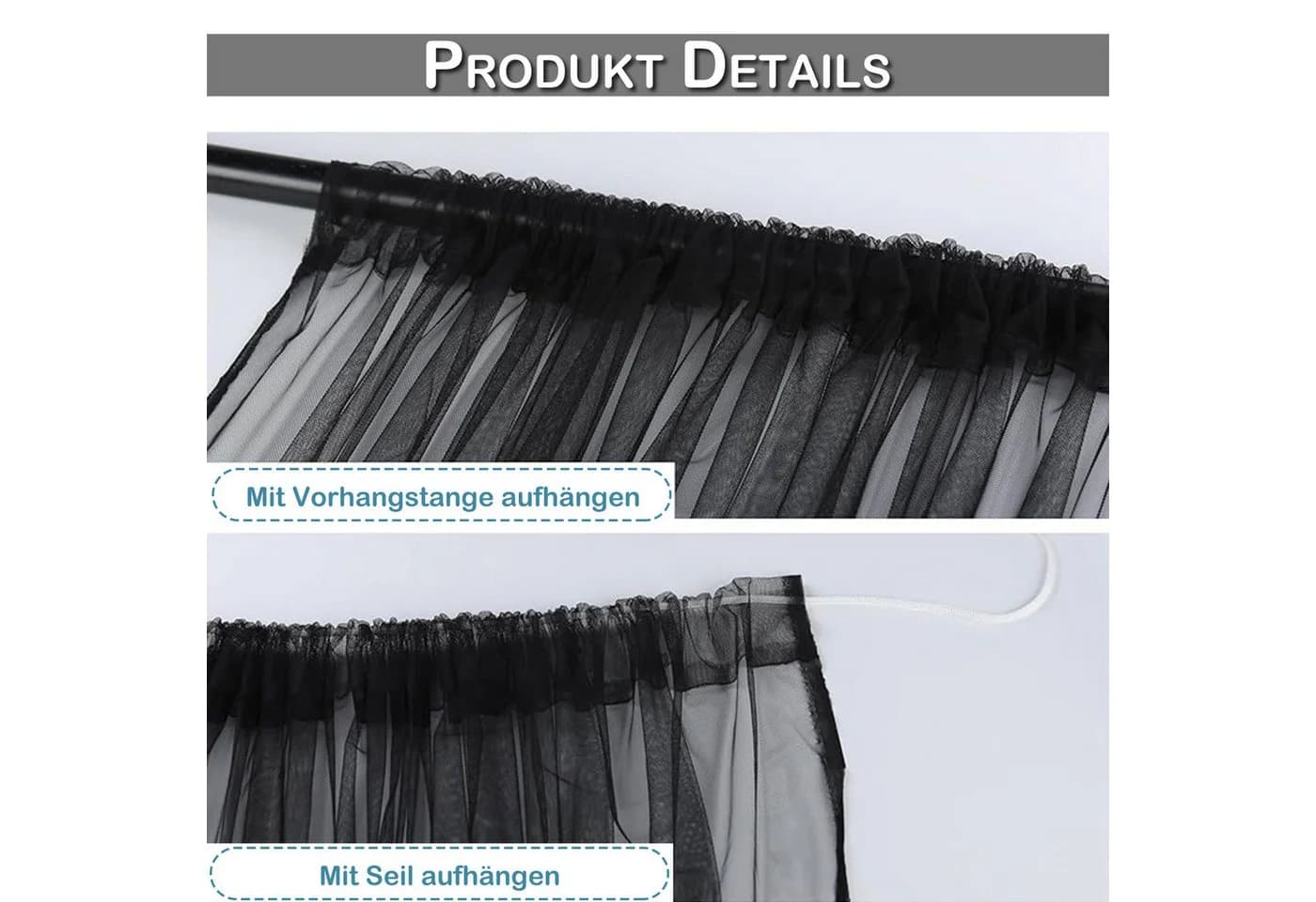 Sunicol Moskitonetz Outdoor Vorhang Transparent Schwarz Sichtschutz - Bild 3