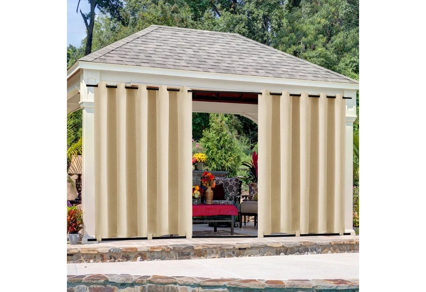 Jibenhome Outdoorgardine Wetterfest mit Ösen 2 St - Bild 2