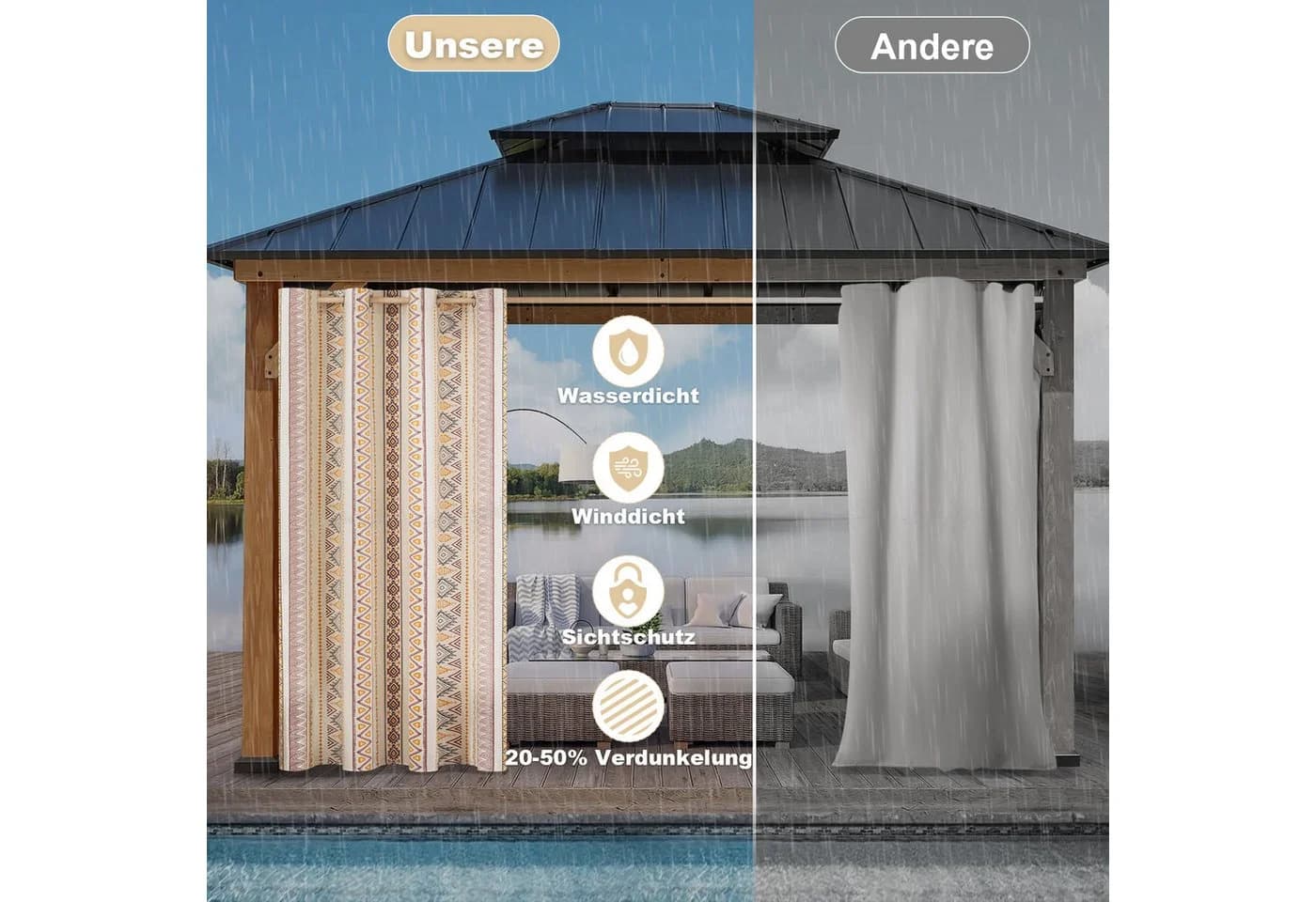 Jibenhome Outdoorgardine Wetterfest mit Ösen Boho Style 2er Set - Bild 3