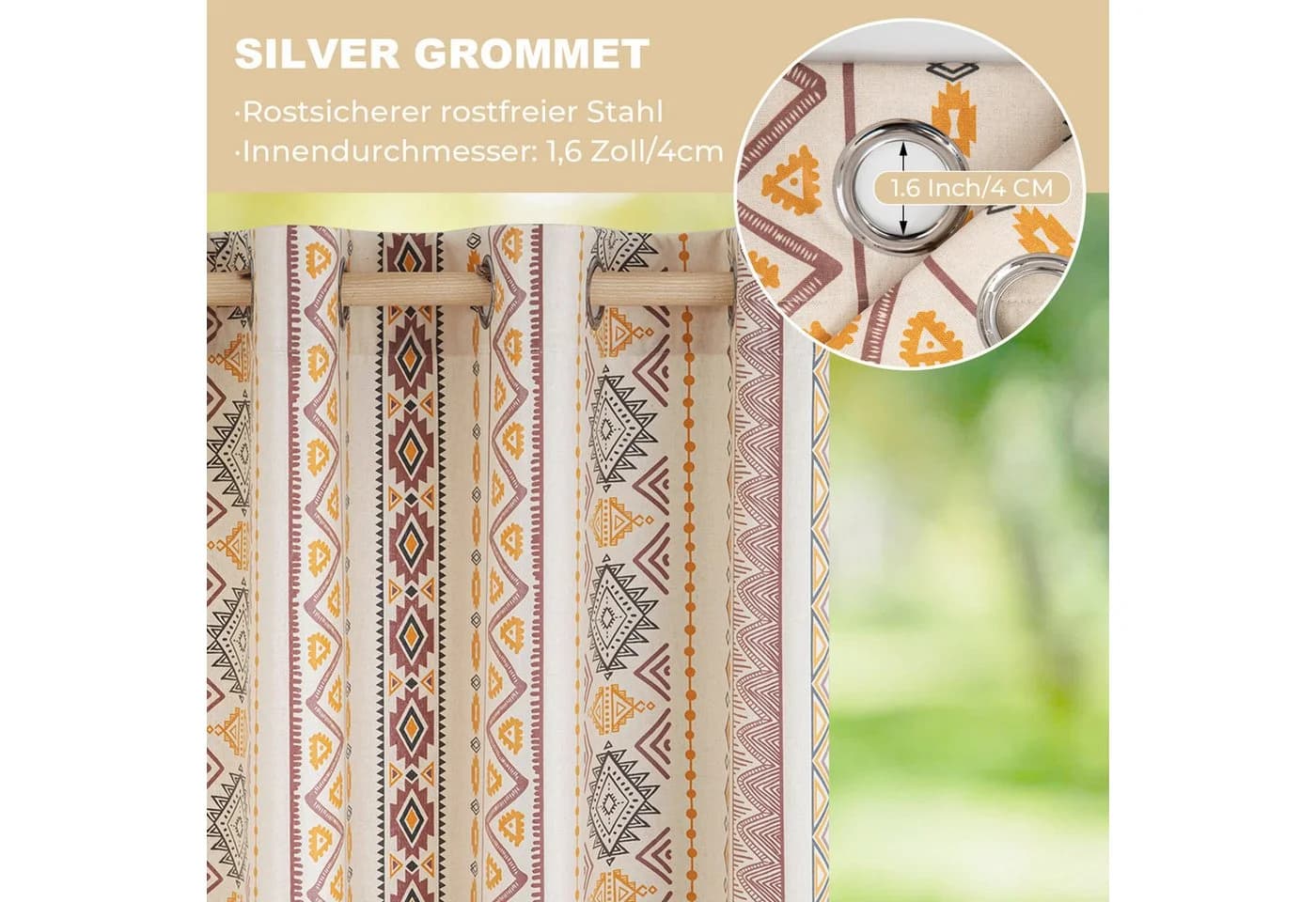 Jibenhome Outdoorgardine Wetterfest mit Ösen Boho Style 2er Set - Bild 4