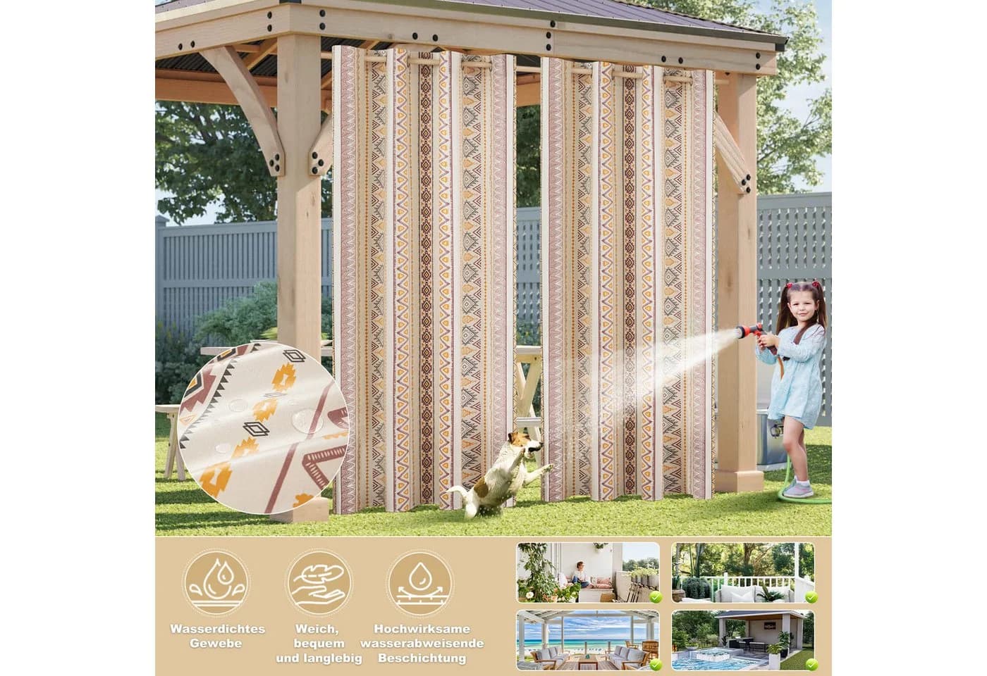 Jibenhome Outdoor-Gardine Wetterfest mit Ösen Boho Style 2er-Pack