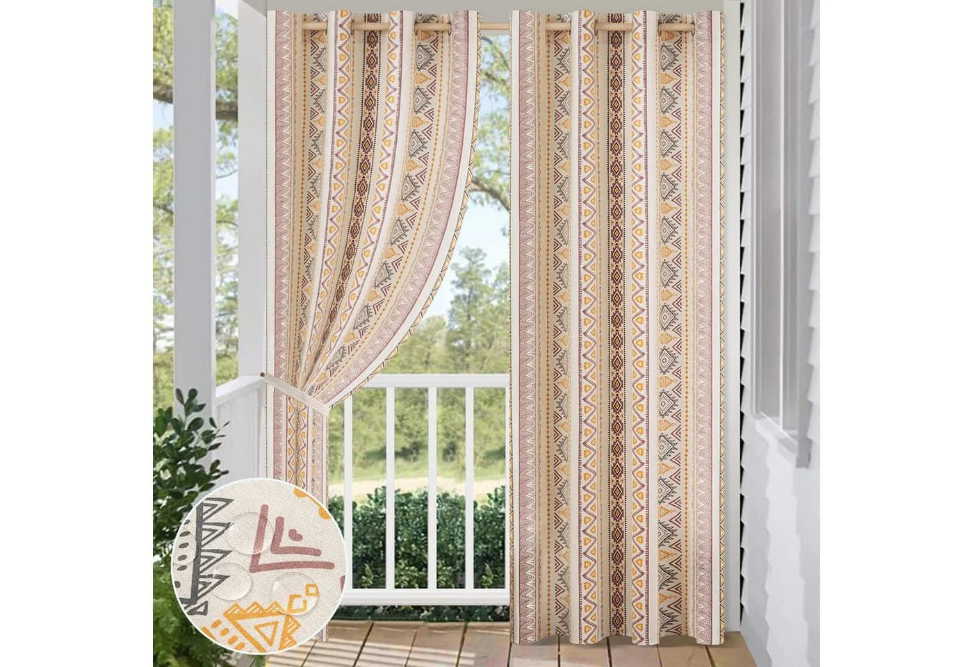 Jibenhome Outdoor-Gardine Wetterfest mit Ösen Boho Style 2er-Pack - Bild 2