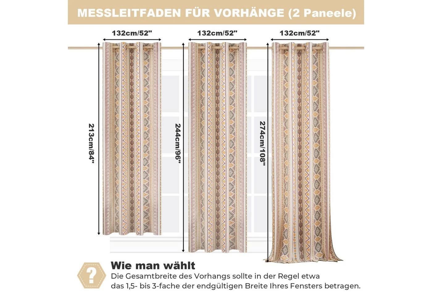 Jibenhome Outdoor-Gardine Wetterfest mit Ösen Boho Style 2er-Pack - Bild 5