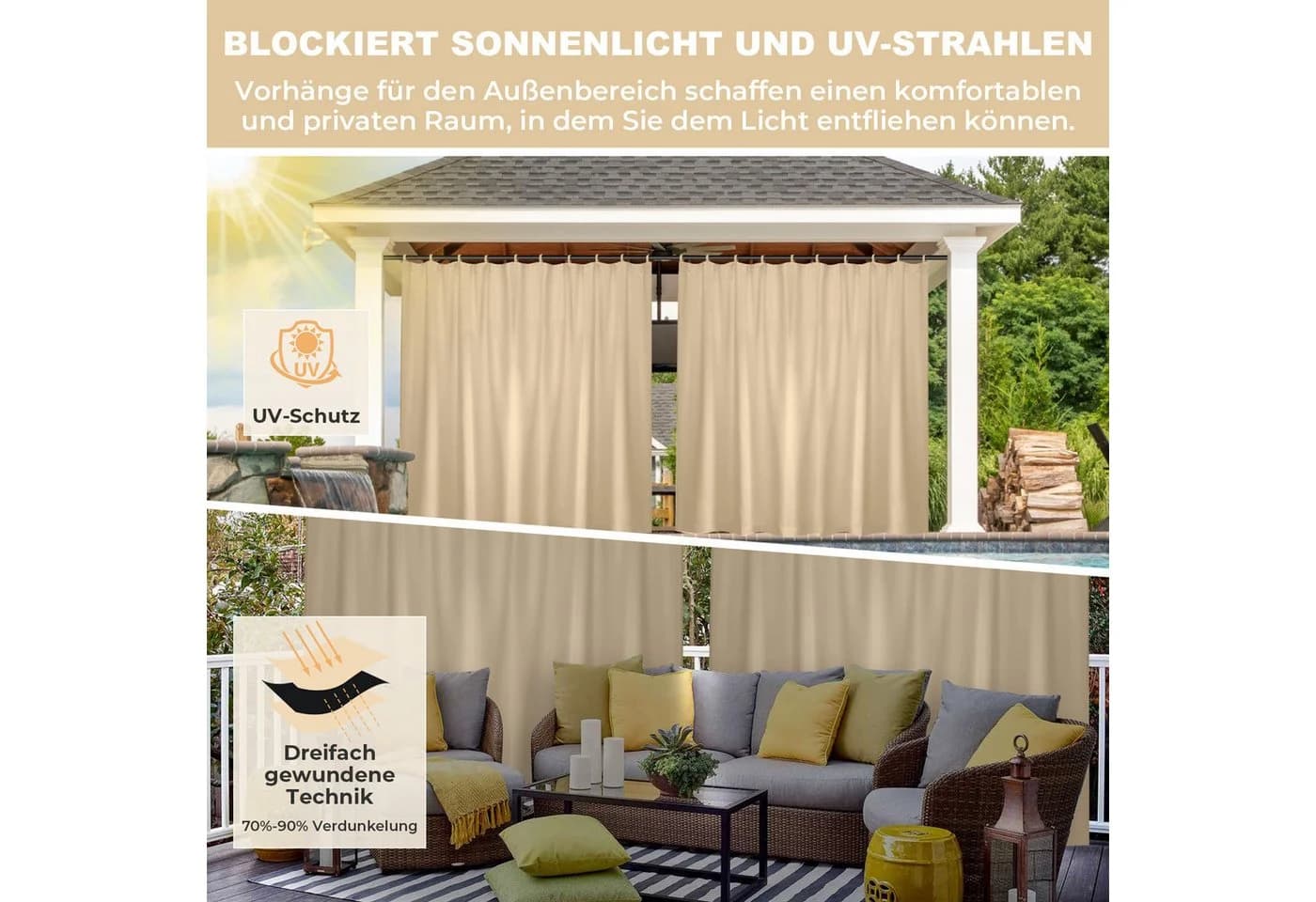 BTTO V&G Outdoorgardine Vorhänge mit Magic Tape Wasserdicht Verdunkelnd - Bild 4