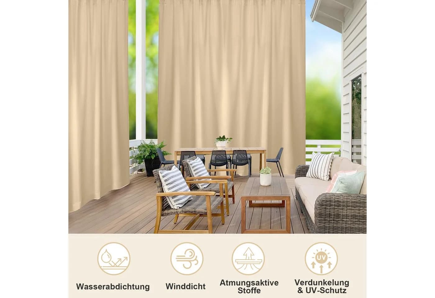 BTTO V&G Outdoorgardine Vorhänge mit Magic Tape Wasserdicht Verdunkelnd - Bild 5