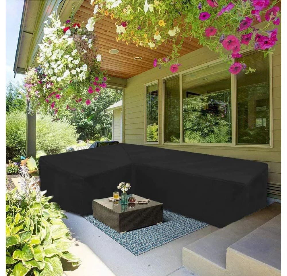 BTTO Gartenmöbel-Schutzhülle L-Form Schwarz UV-Schutz - Bild 3