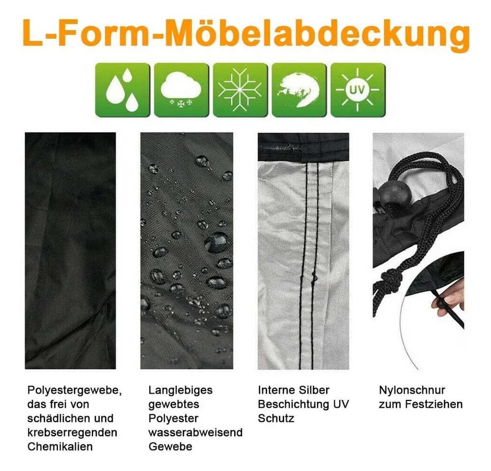 BTTO Gartenmöbel-Schutzhülle L-Form Schwarz UV-Schutz - Bild 4