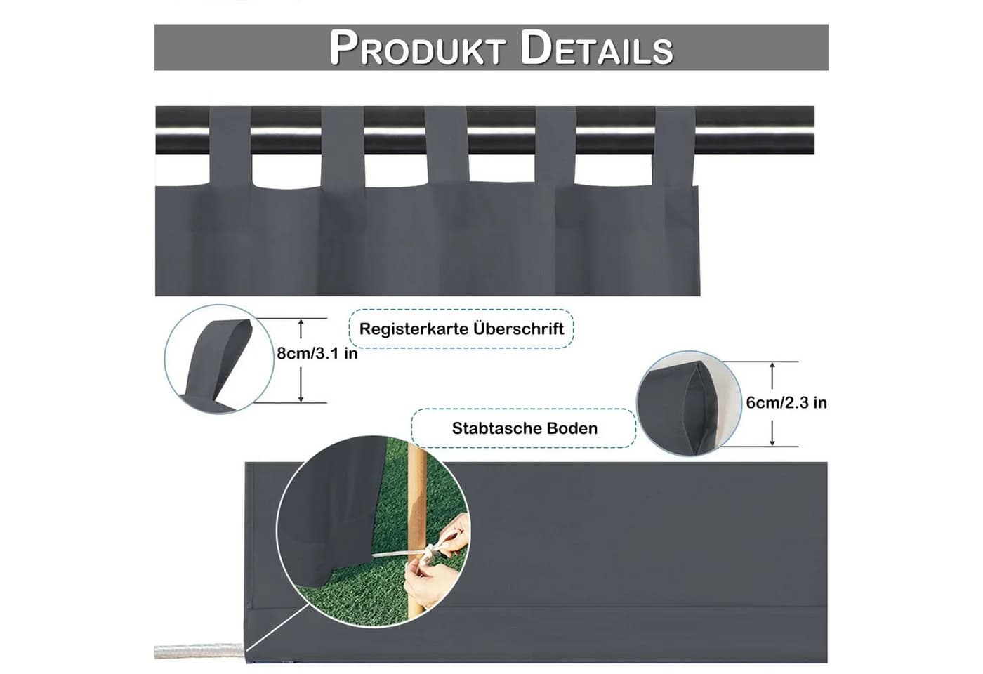 BTTO V&G Terrassenvorhang Wasserdicht Dunkelgrau - Bild 5