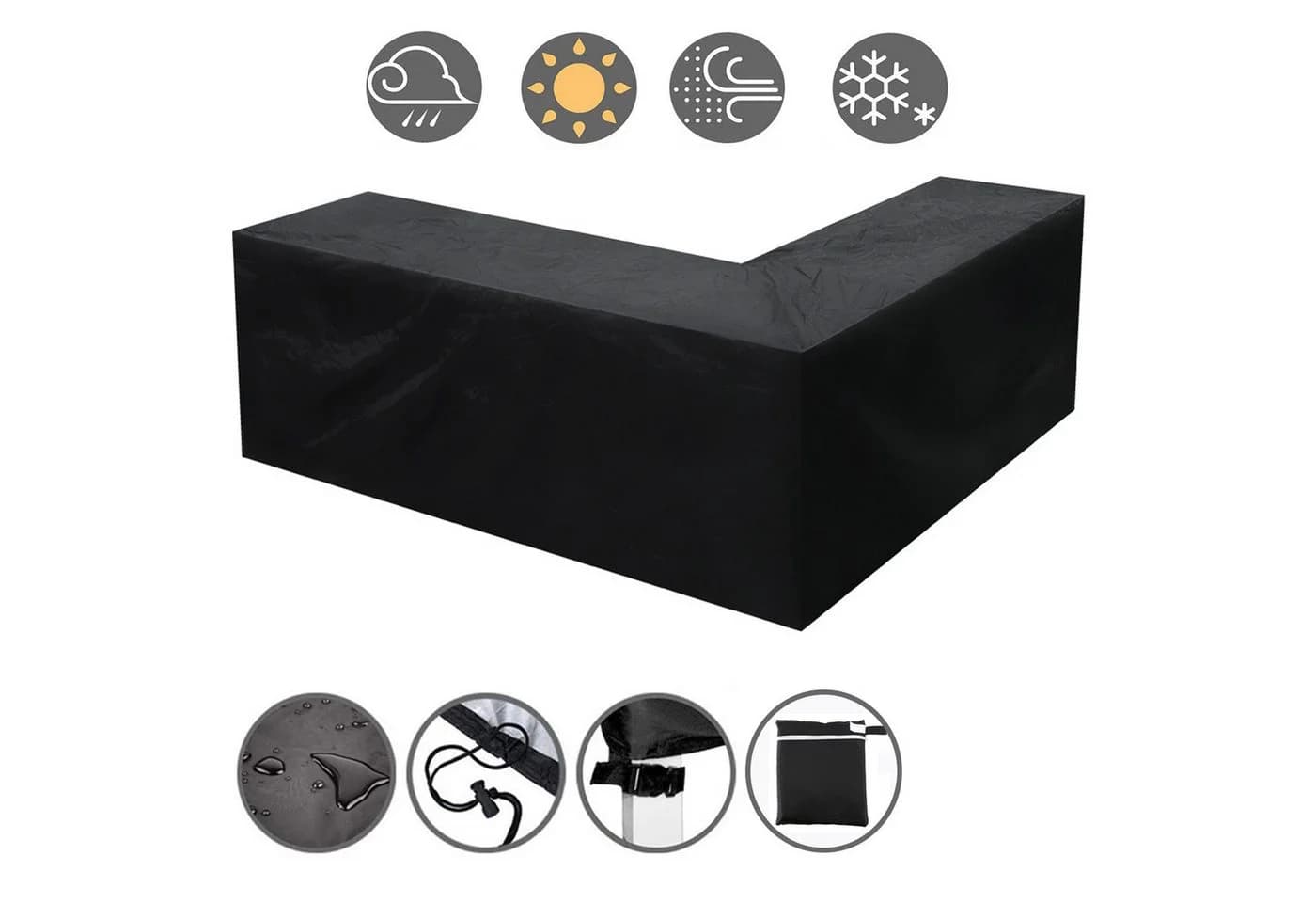 BTTO L-förmige Gartenmöbel-Schutzhülle Schwarz 210D Polyester - Bild 2